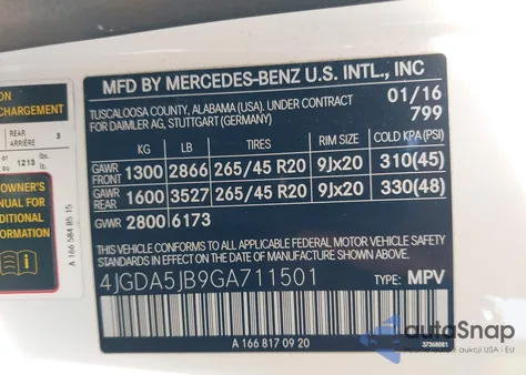 2016 Mercedes-Benz Gle 350 из США, поврежденный, VIN 4JGDA5JB9GA711501